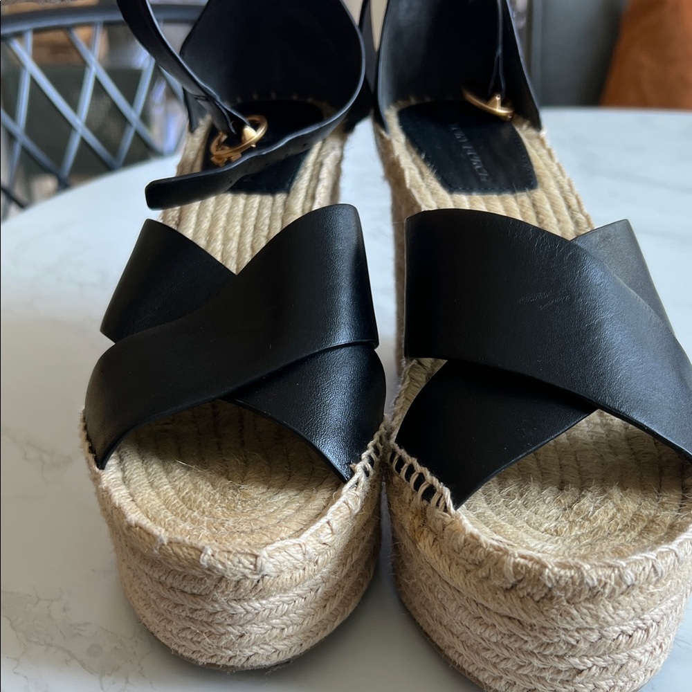 Tory Burch Black Leather Espadrille Platform Sandals